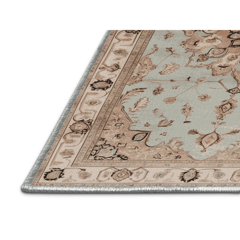 Machine Washable Tabriz Beige Area Rug, Rectangle 3' x 5'
