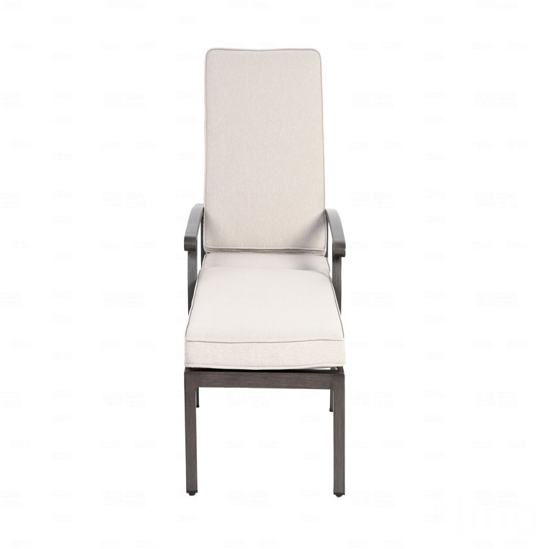 Outdoor Patio Lounge Chair, Aluminum Cast, Black, Beige