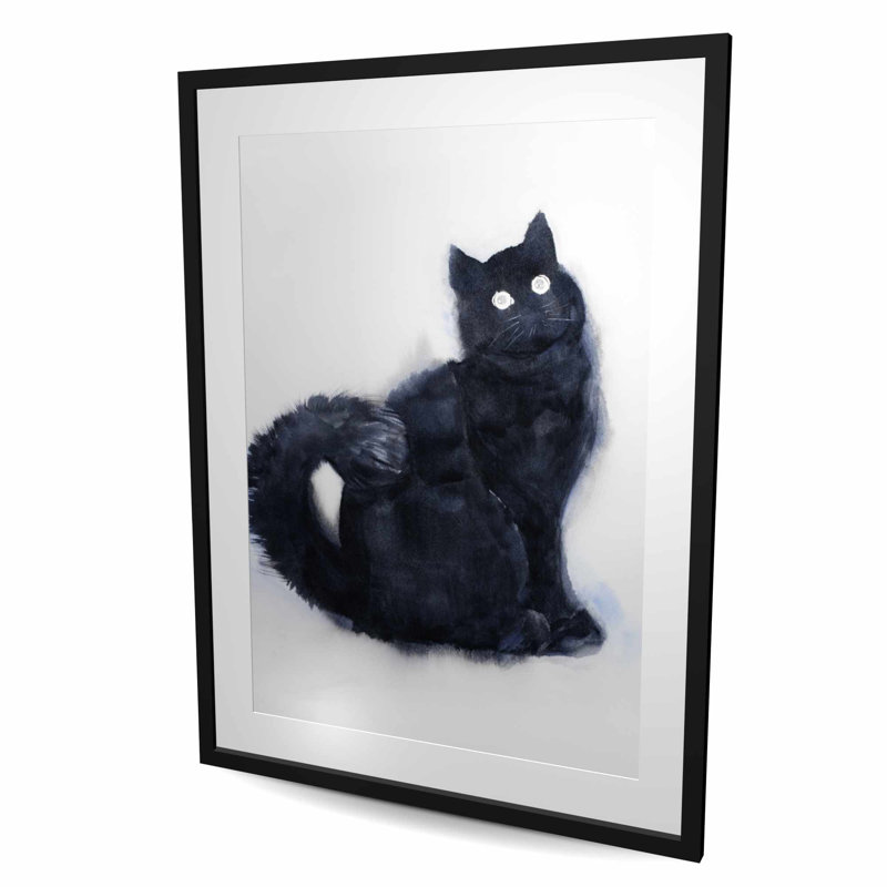 Impression de chat à fourrure noir aquarelle | Art encadré