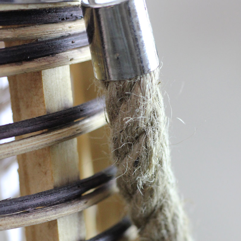 Rustic Brown and Silver Glass Hurricane Candle Lantern with Jute Handle