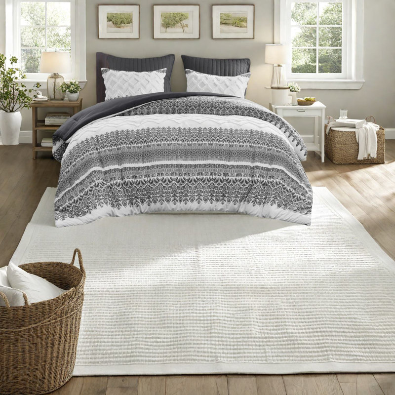 Ensemble d'édredon 3 pièces en coton gris ferme pour la maison