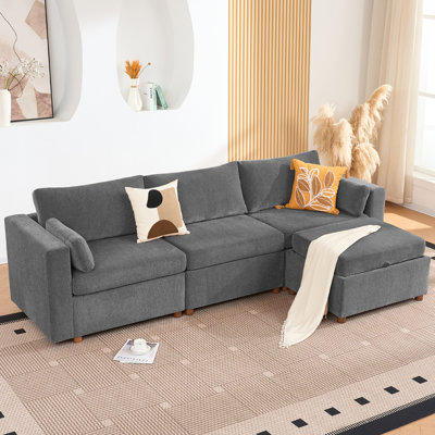  Canapé modulaire 112 po avec repose-pieds de rangement 112 po, canapé en U 5 places, gris