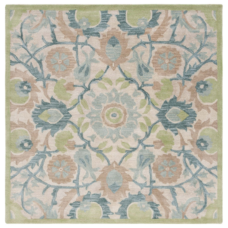 Antiquity Hand Tufted Wool Floral Rug, Square 6'