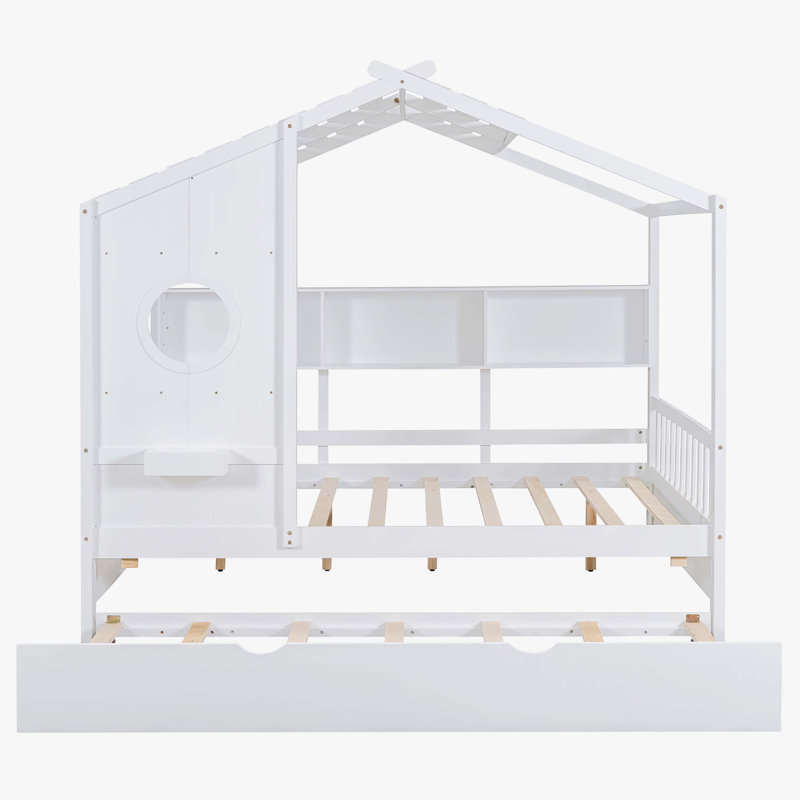 Lit en bois avec lit gigogne, Blanc, Double