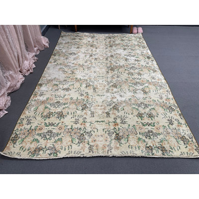 Classic Beige Wool Rug, 63x100.4 Inch Floral Design Rug