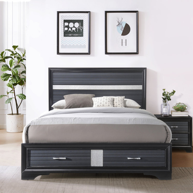 Kontos Black 2-Drawer Platform Bed, Queen