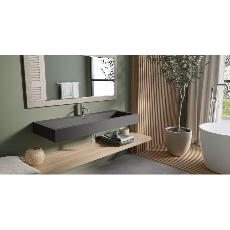 Lavabo de salle de bain mural en résine noir mat 47,2 po x 18,8 po Badeloft WT-06-XXL-MBLK, Matte Black