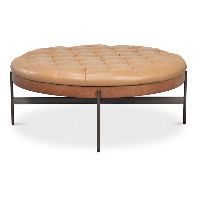 Corbet Round Ottoman, Caramel Brown
