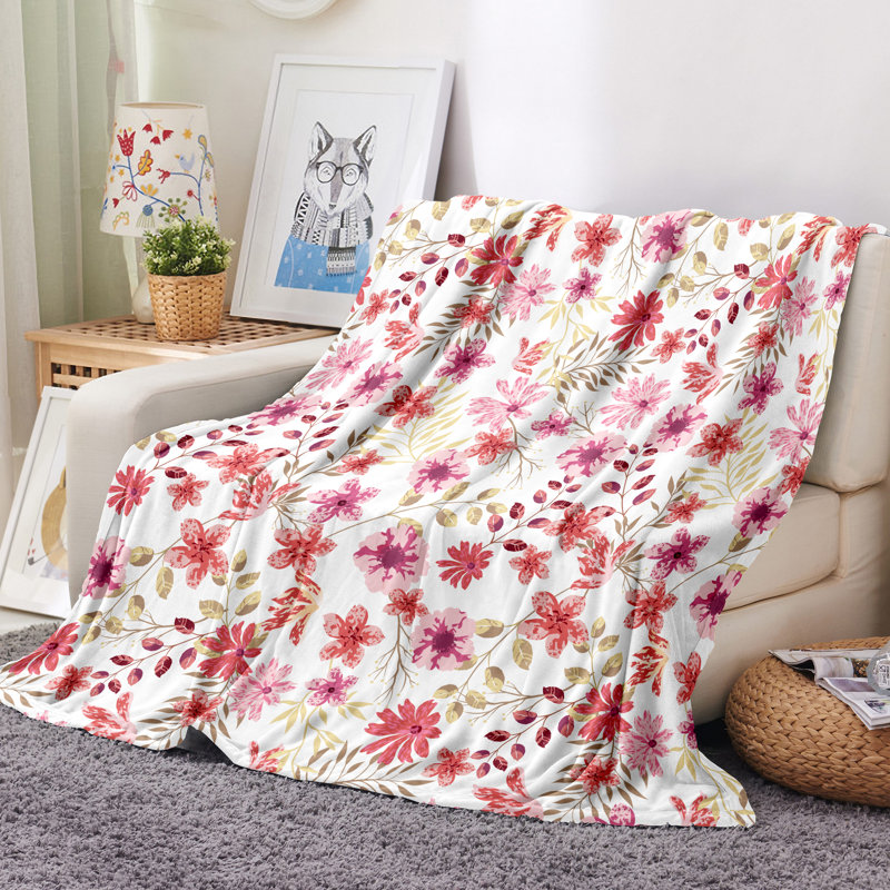 Christmas Pink Floral Cotton Throw Blanket