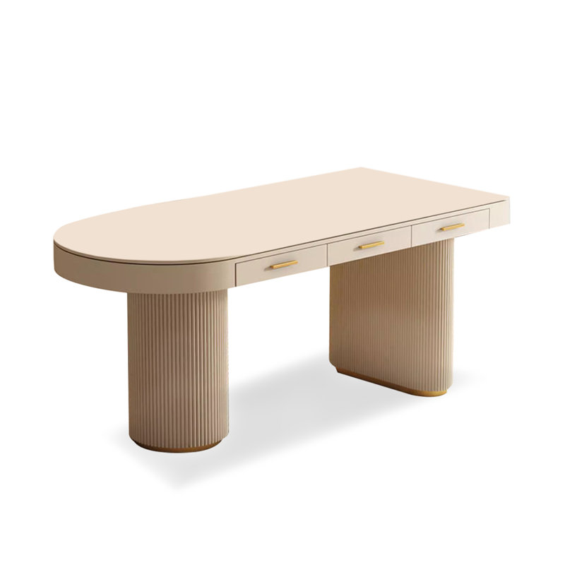 Bureau de comptoir en pierre frittée de style crème, H 29,53 po x l 55,12 po x P 27,56 po, Retour à gauche