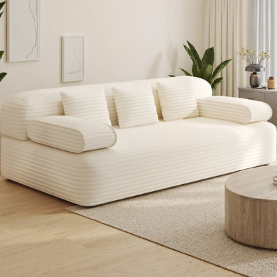 78.7" Frameless 2-in-1 Convertible Sofa Bed with 3 Pillows, Plush Corduroy Fabric 3-Seater Couch for Small Spaces, Multi-Functional Queen Size Sleeper for Apartments & Bedrooms