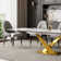 Terrile Dining Table Set for 6-10 with 94.5'' Extendable Sintered Stone Top 8 Faux Leather Chairs