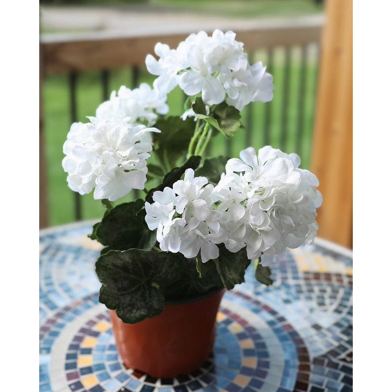 Red Artificial Geranium Bush 15", White