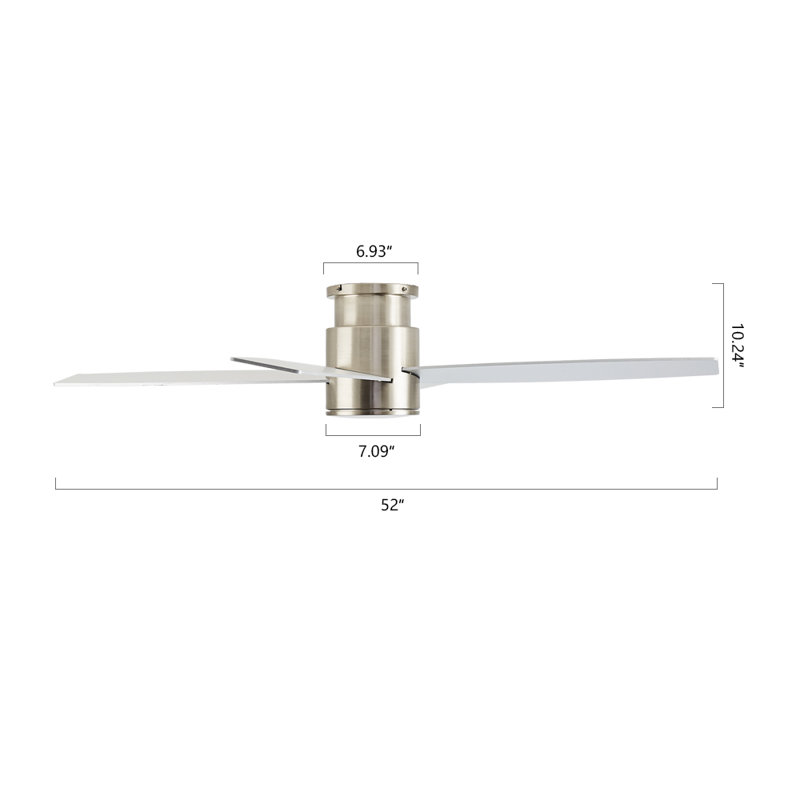 Silver and White 52'' Flush Mount Ceiling Fan with LED Light