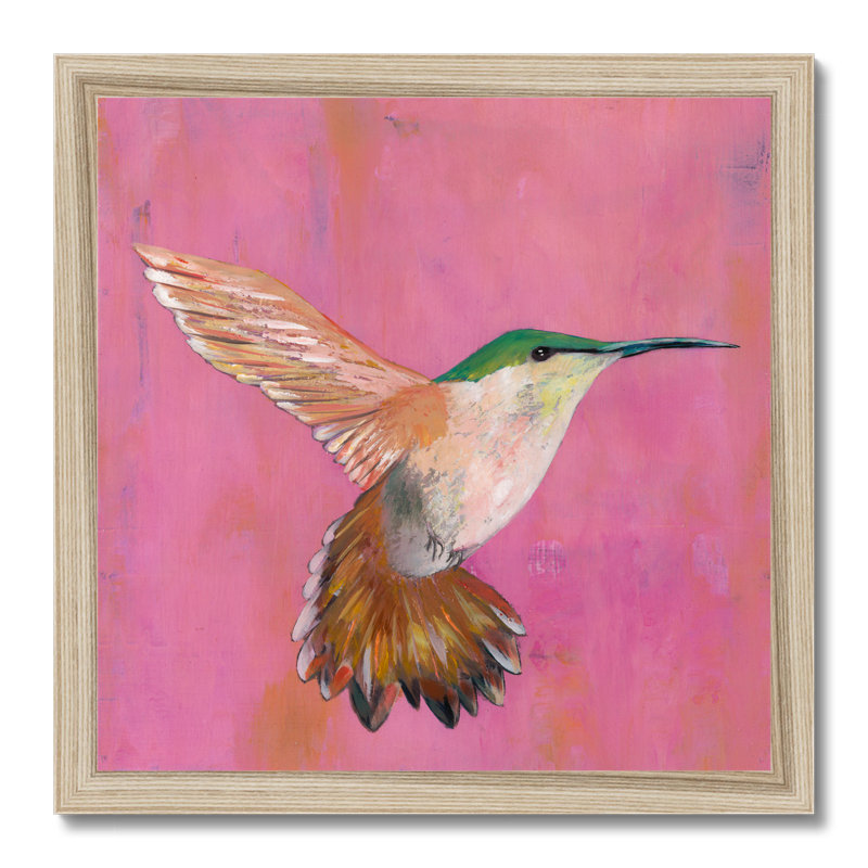 Sweet Hummingbird I by Mehmet Altug - Painting, 34cm H x 34cm W, Natural Wood Framed Paper Print