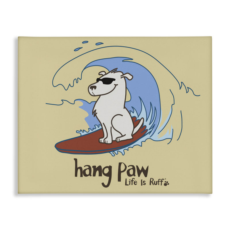  «Hang Paw Surfing Dog», art mural sur toile par LIR, H 30 po x l 40 po
