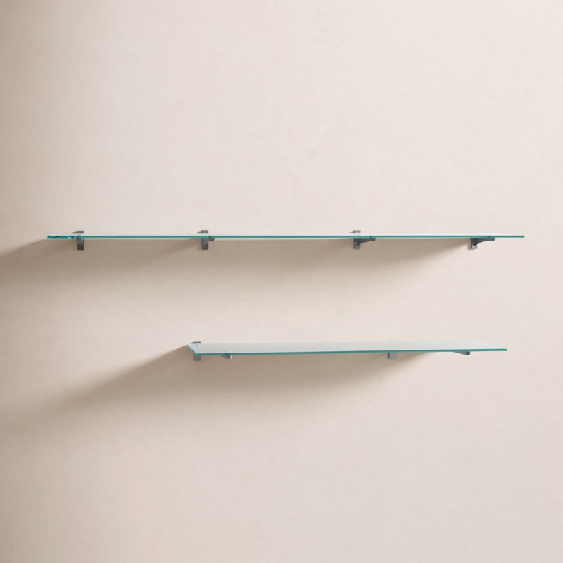 Earlham Tempered Glass Rectangular Bracket Shelf, Black