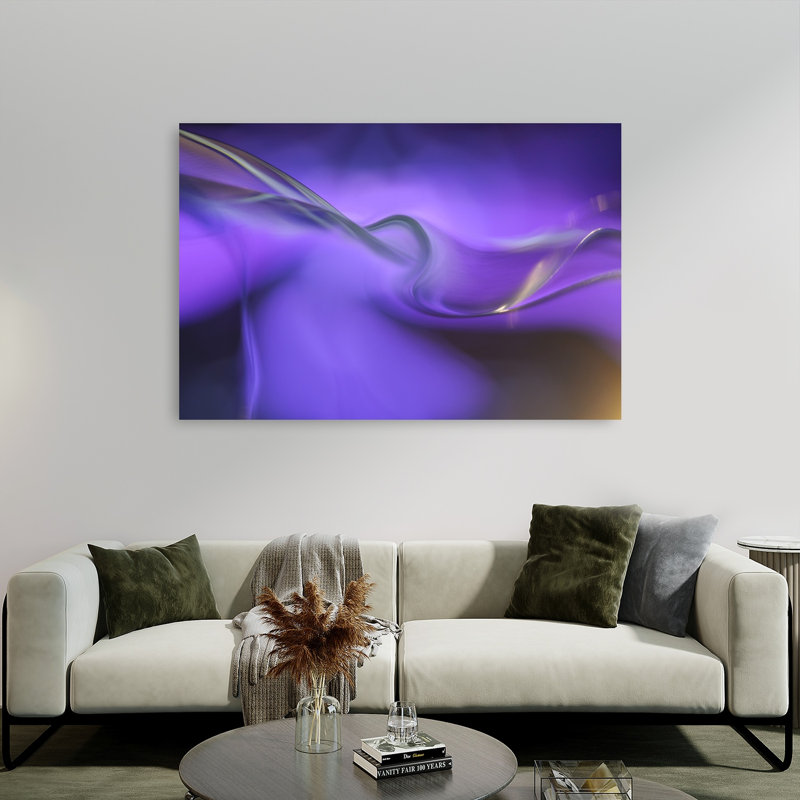 Abstract Waves Abstract Elegant Modern Violet Wall Art Print 1 Piece Wrapped Canvas Wall Art, 101.6cm H x 152.4cm W