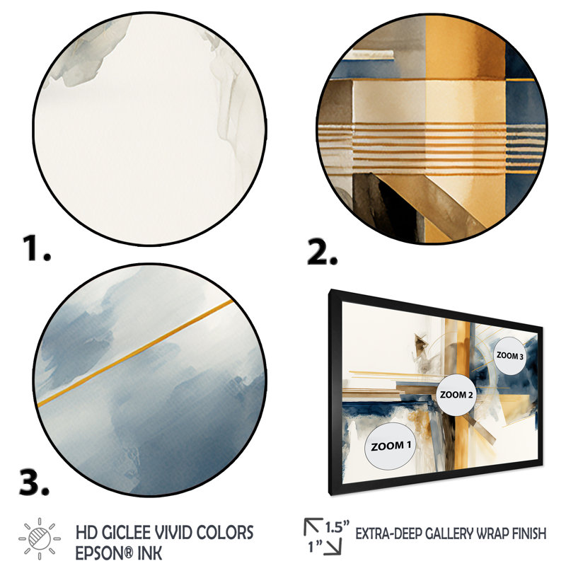 Abstrait moderne bleu et or IV - impressions abstraites sur toile transitionnelle, Cadre simple noir