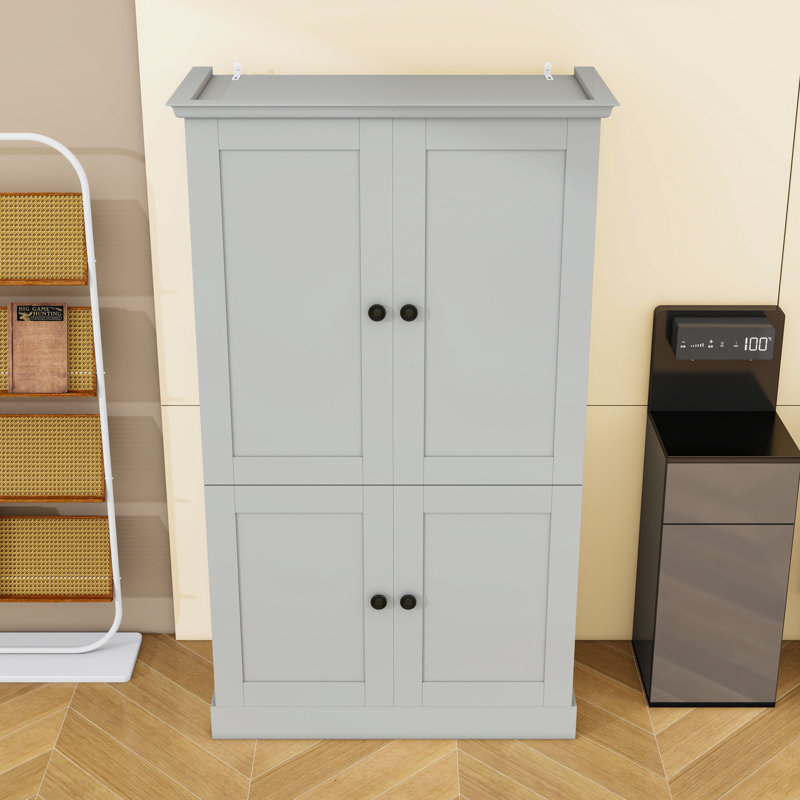 Grand garde-manger avec poste de travail intégré, tablettes de rangement, porte-bouteilles et charnières à fermeture en douceur