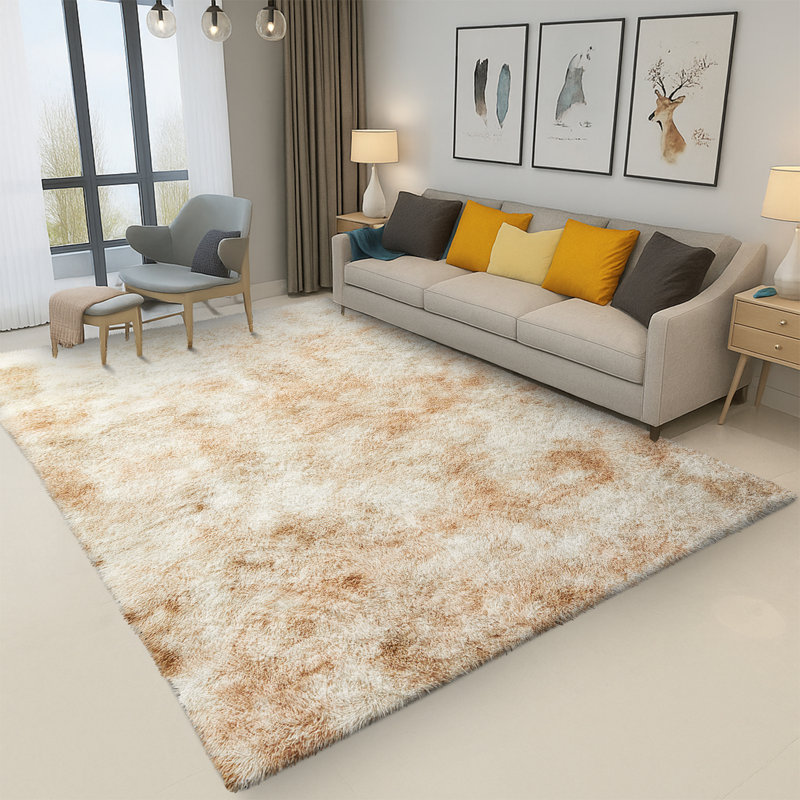 Standard Shag Cream Tye Dye Living Room Area Rug , Rectangle 80 x 150 cm