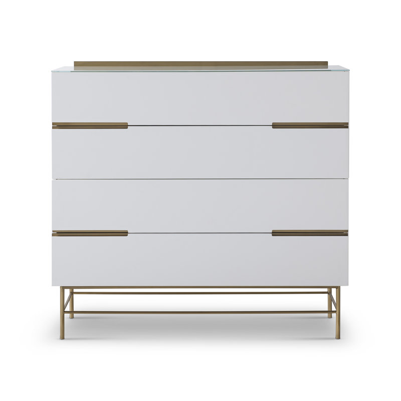 Nicholls 110 cm W Chest of 4 Drawers, White/Gold