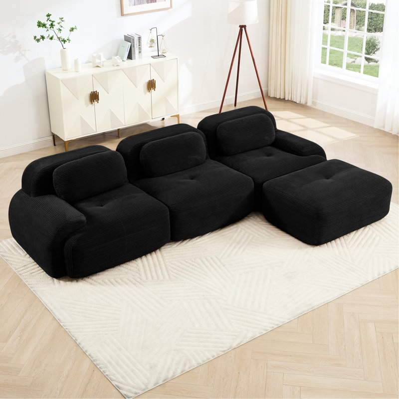 Fauteuil ergonomique modulaire en forme de L, extra-large et incurvé, en mousse haute densité 32D, recouvert de velours côtelé luxueux. Aucun assemblage requis. Base antidérapante noire. Parfait pour la maison et la chambre.