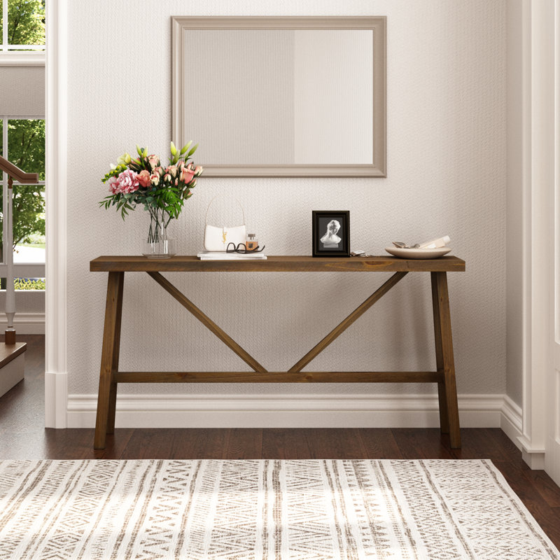 Console en bois massif de 63 po de long Fawaka, couleur naturelle, H 31,5 po x l 63 po x P 13,4 po
