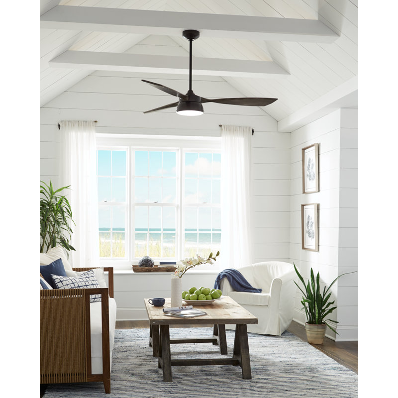 Destin Downrod Ceiling Fan, Black with Aged Pewter Blades