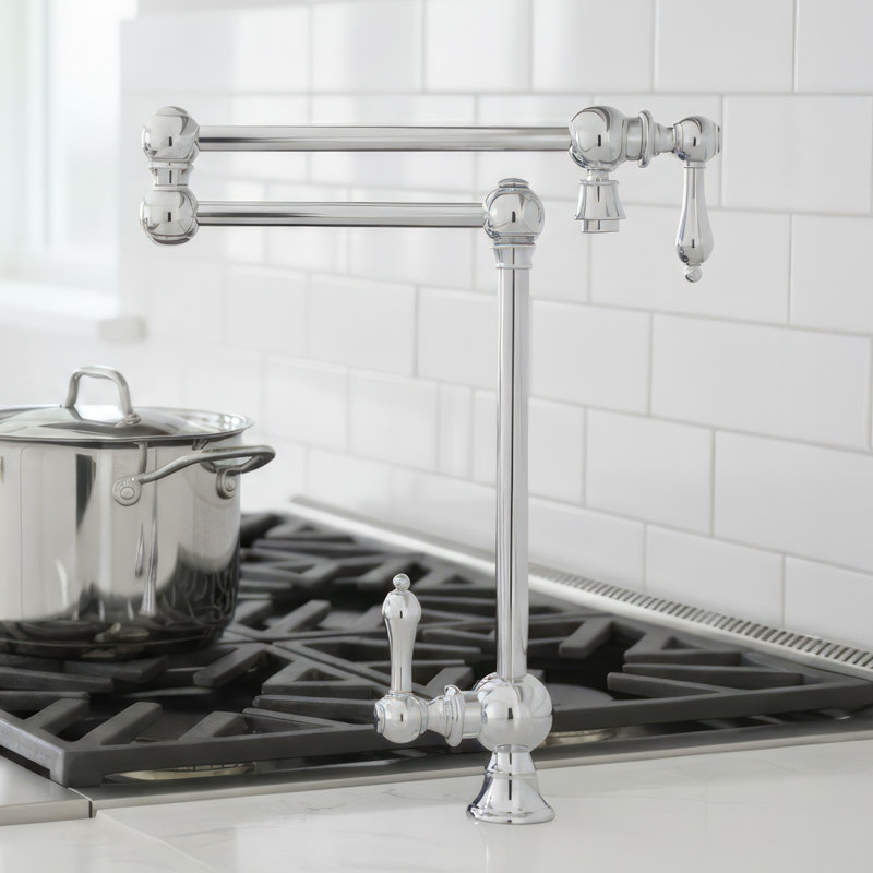 Vintage III Patented Deck Mount Two Handle Single Hole Pot Filler with Lever Handles and a Swivel Aerator, Polished Chrome