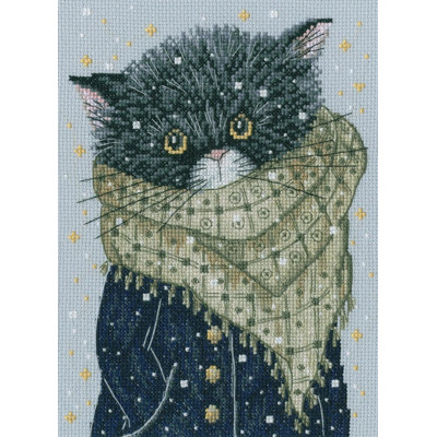 Trousse de broderie au point de croix comptée « À la recherche de mon chat-poisson à l'écharpe » de RTO M916