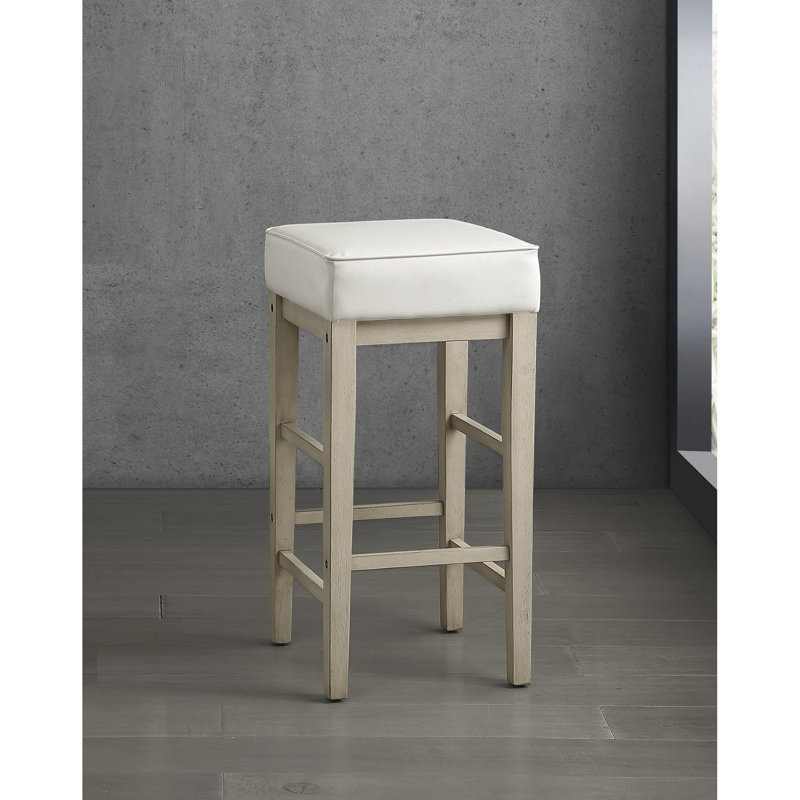 2 tabourets Brickhill de 29 po de hauteur, siège transitionnel en similicuir blanc, structure en bois massif, poids de 250 lb, 2 tabourets de 29 po, capacité de siège, capacité de 250 lb