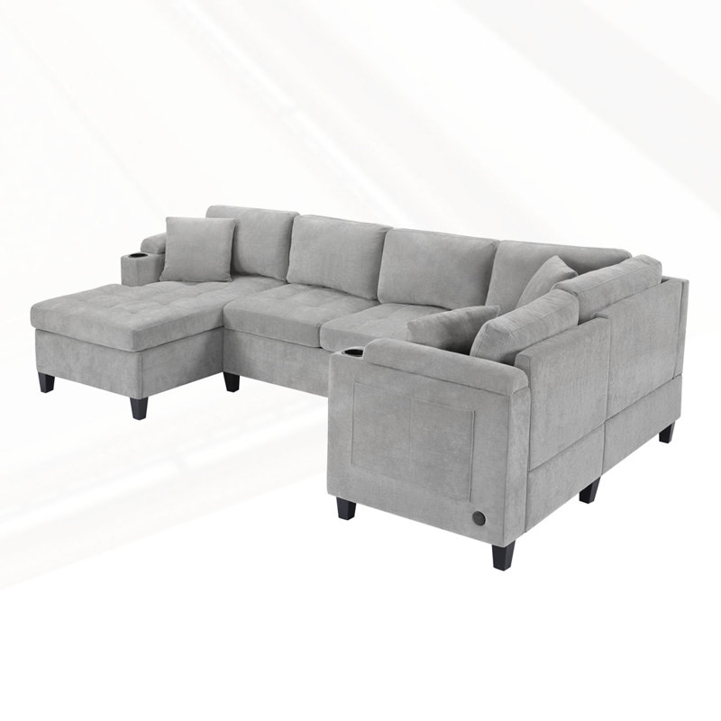 Modern U-shaped Sectional Sofa, Light Gray