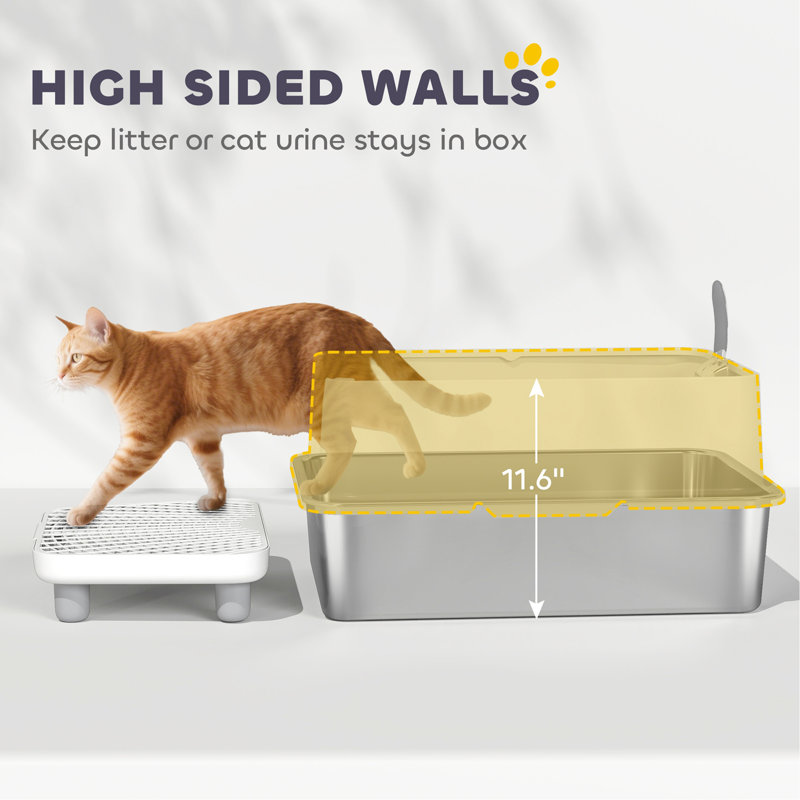 Bac à litière pour chat, pelle à litière en acier inoxydable