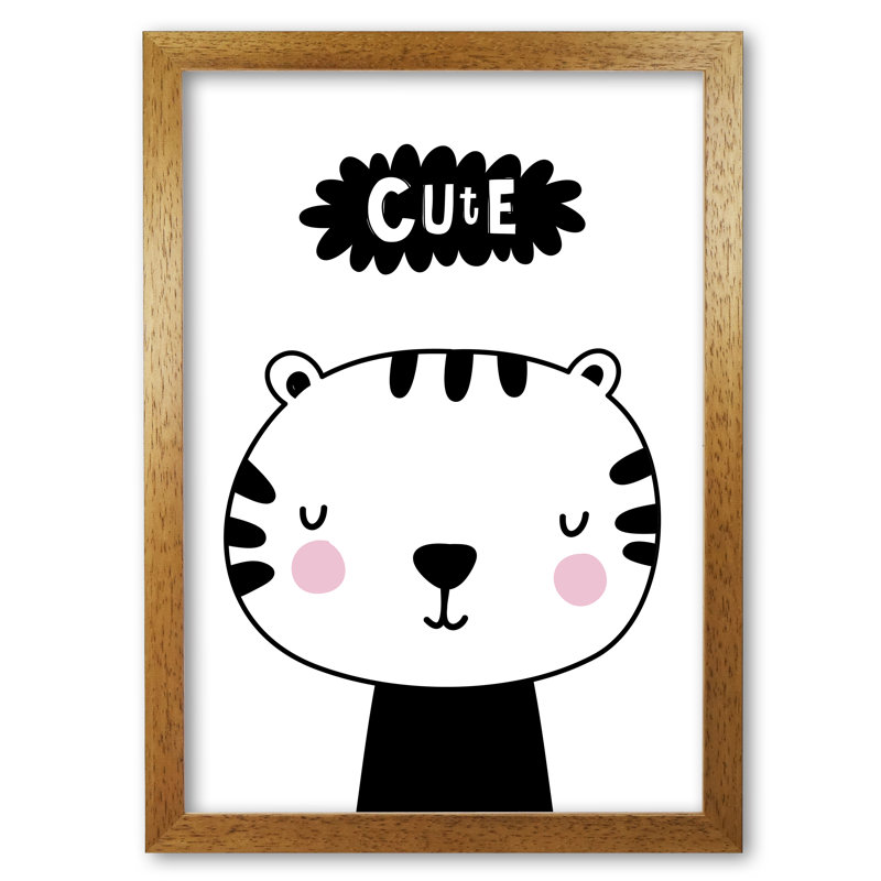 Cute Scandi Tiger - Painting, Honey Oak Frame, 42 cm H x 30 cm W x 5 cm D