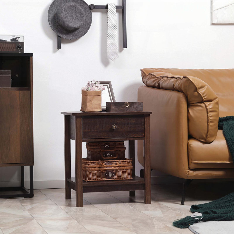 Table de bout avec tiroir et tablettes ouvertes pour petits espaces