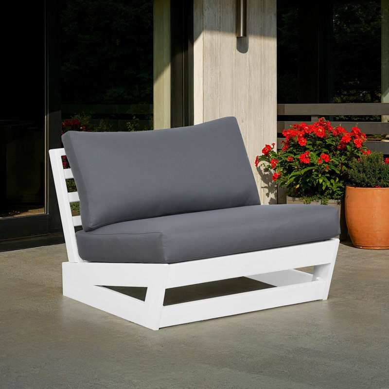 Aguirre 32.5'' W Acacia Wood Armless Lounge Chair, Gray Cushion/White Frame