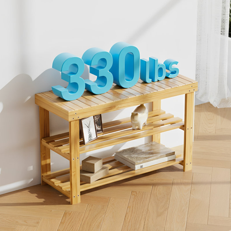 3-Tier Bamboo Shoe Storage Bench, Entryway Shoe Rack Organizer with Sturdy Frame, Space-Saving Shoe Shelf for 9-12 Pairs