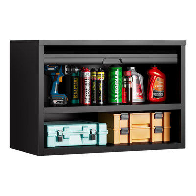 Metal Garage Wall Cabinet With Shelves And Recessed HandleWall Mounted Metal Garage Storage CabinetFloating Garage Tool Cabinet For WarehouseGarage