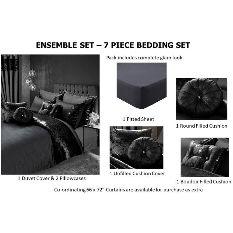 Rosen Microfiber No Pattern Duvet Cover Set with Pillowcases Included, Double - 2 Standard Pillowcases, Black