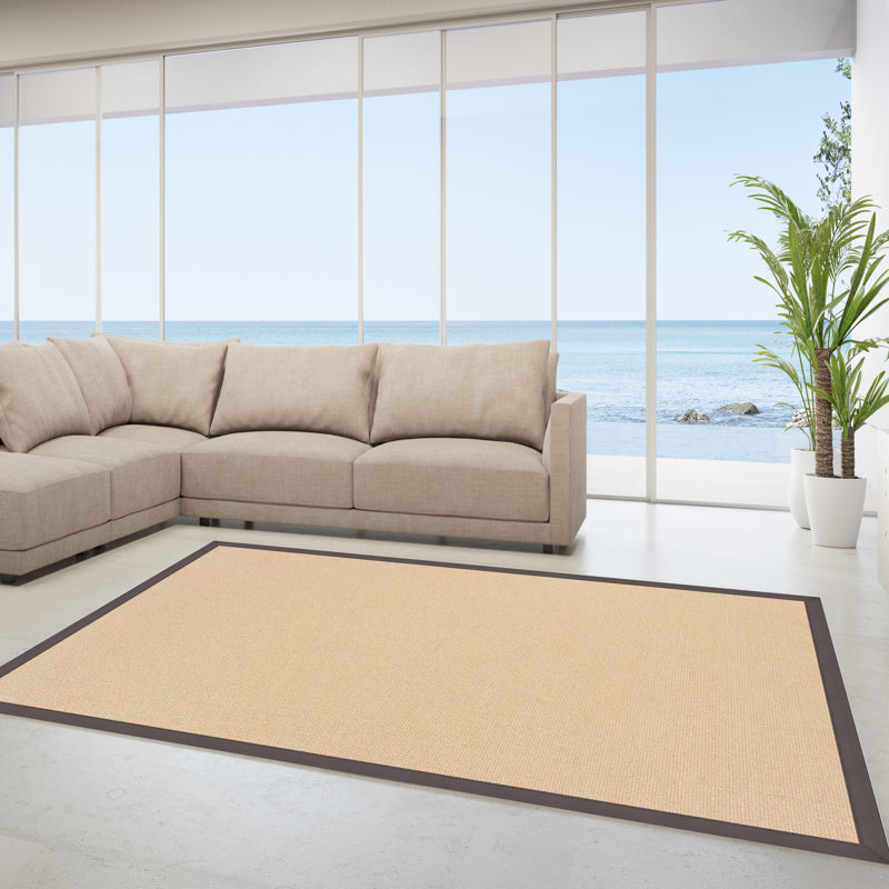 Nannette Handmade Light Beige Berber with Slate Cotton Border Made in the USA Area Rug, Rectangle 8'9" x 12'