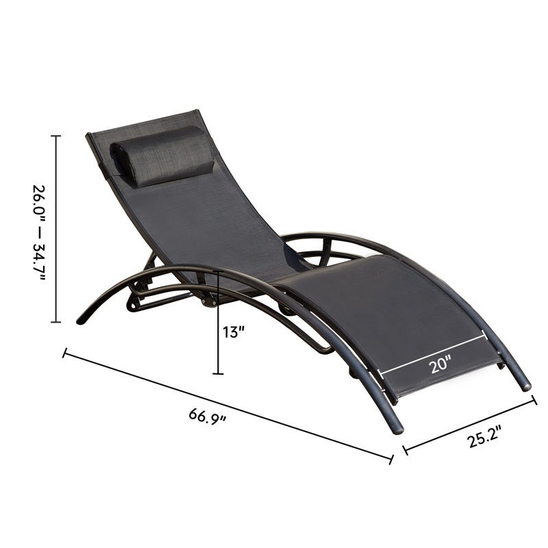 Chaise longue inclinable 66,9 po Tarazon, Gris foncé