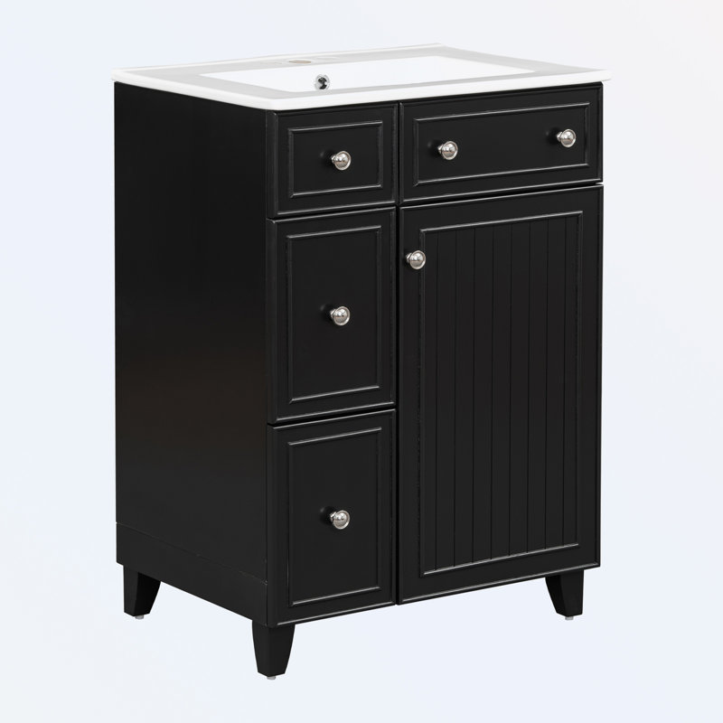 Bathroom Vanity Cabinet with Ceramic Sink, Black