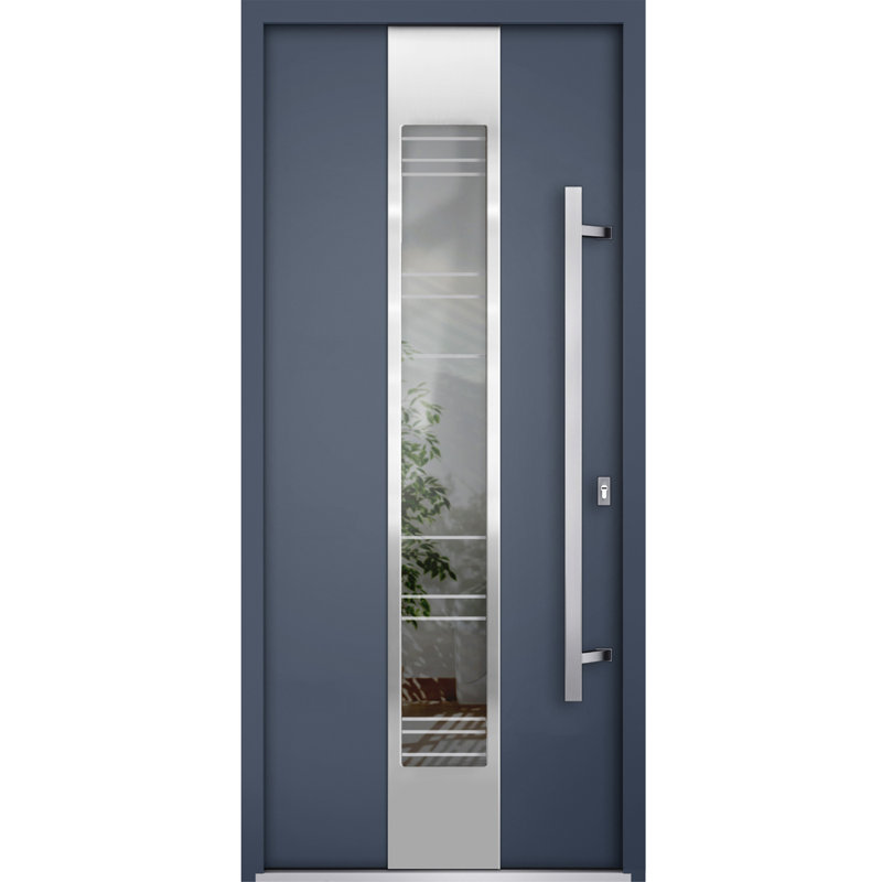 Deux Grey Clear Glass Exterior Metal Prehung Front Entry Doors, Left Hand