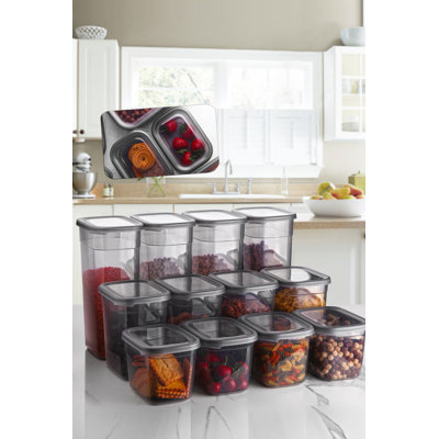 Durable Plastic Storage Box Set (12 Pieces), Anthracite, Sizes: 4 x 6.5 x 10.8 in (32.0 fl oz), 4 x 6.5 x 6.5 in (20.0 fl oz), 4 x 6.5 x 4.4 in (13.0 fl oz) | 100% BPA Free, Ideal for Organizing Home & Office, Non-Microwave Safe