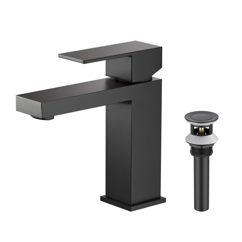 Single Handle Bathroom Sink Faucet with Pop Up Drain, Matte Black