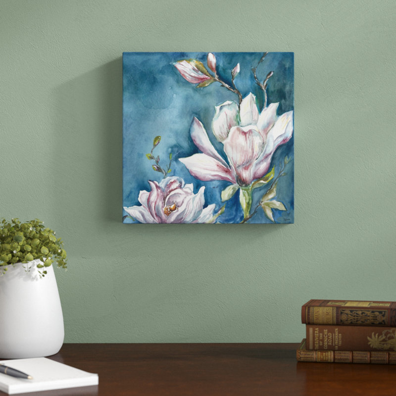 Magnolia On Blue by Tre Sorelle Studios - Wrapped Canvas Print, 30.48cm H x 30.48cm W
