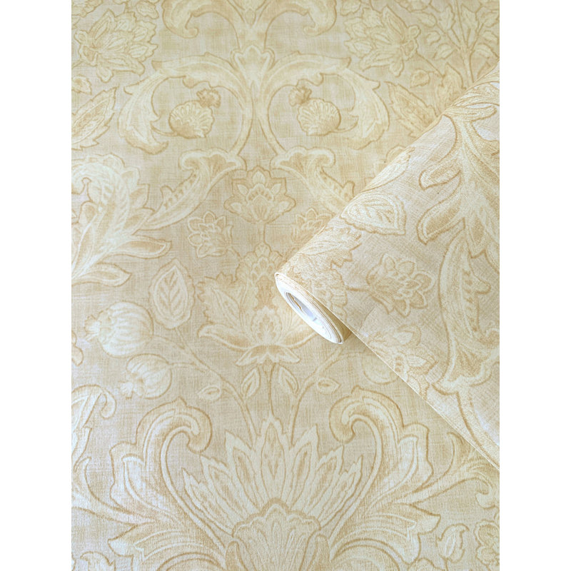 Elegance Collection Damask Sheen Finish Wallpaper Roll, Beige