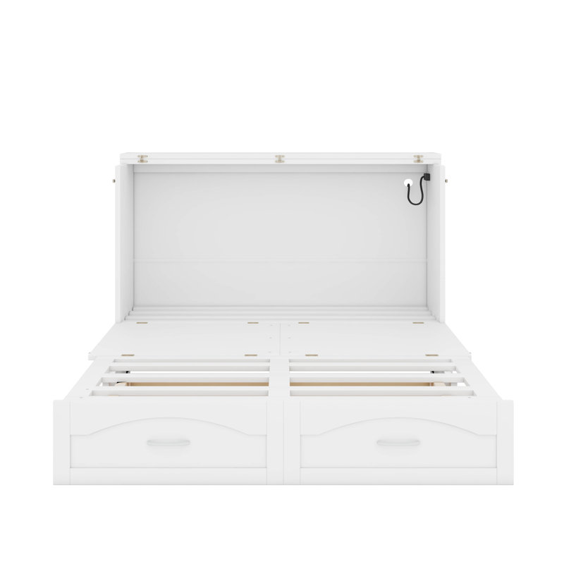 Grand lit escamotable avec tiroir et port USB, Blanc