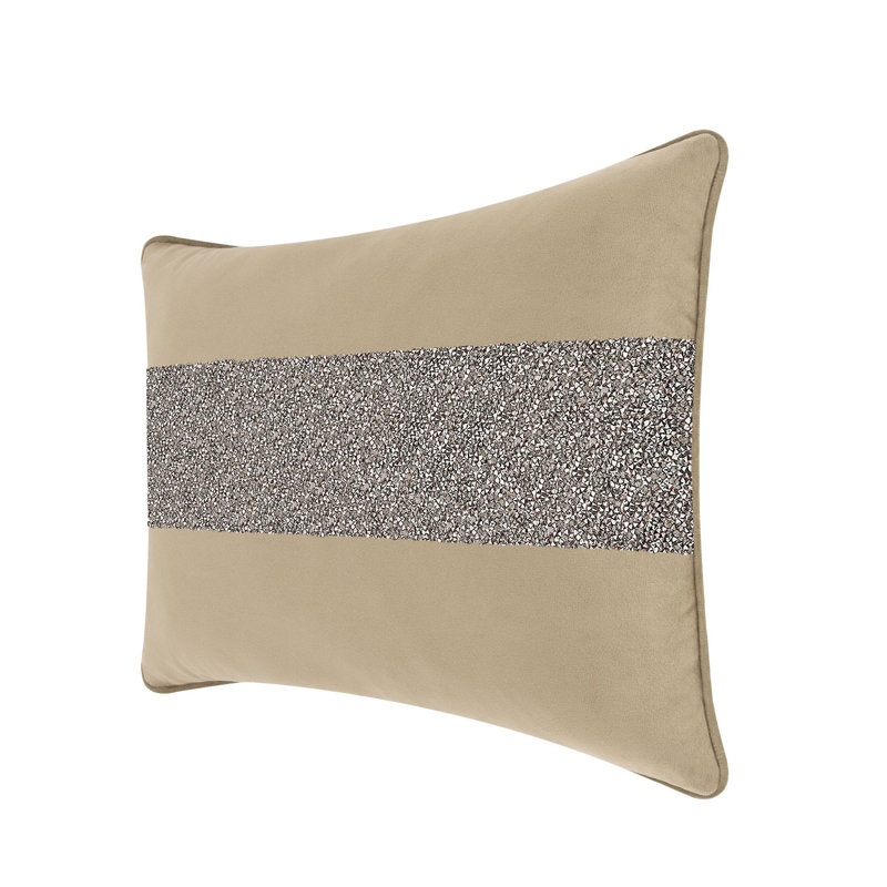 Coussin lumineux avec rayures strass - velours, Velours taupe / gris anthracite, Rectangular 14"H x 20"W